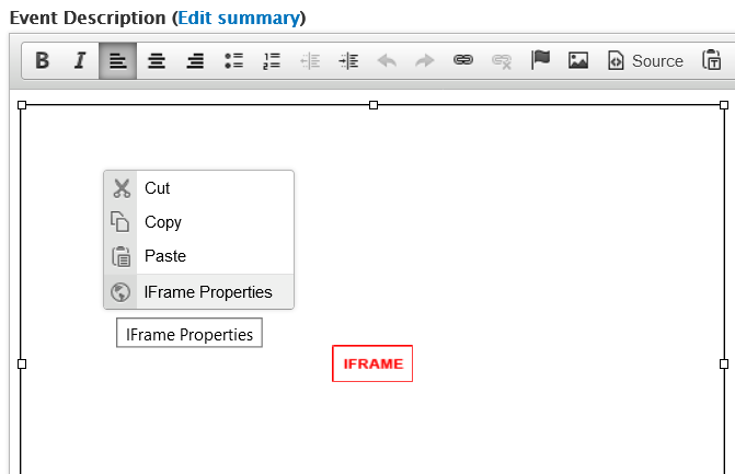 Right-click to select iFrame Properties