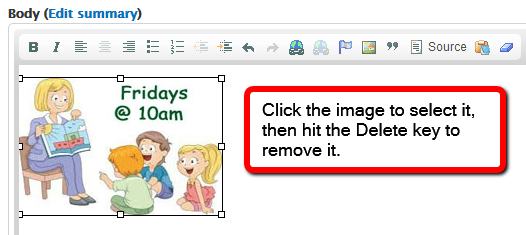 Click the image to select it, then hit the Delete key to remove it.