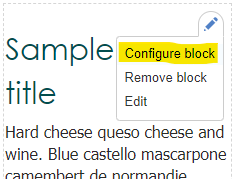 Edit a custom block title through the Configure link in the pencil menu