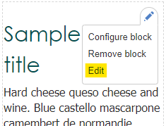 Select Edit to change the content of the block or Configure to change the block title