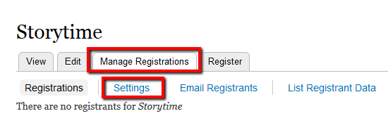 Manage Registrations > Settings