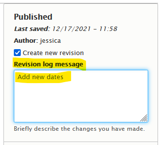 A Revision log message describes the changes in this edit