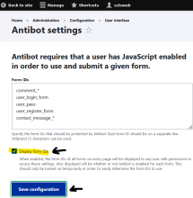 The Display Form IDs checkbox setting is after the Form IDs and before the Save button